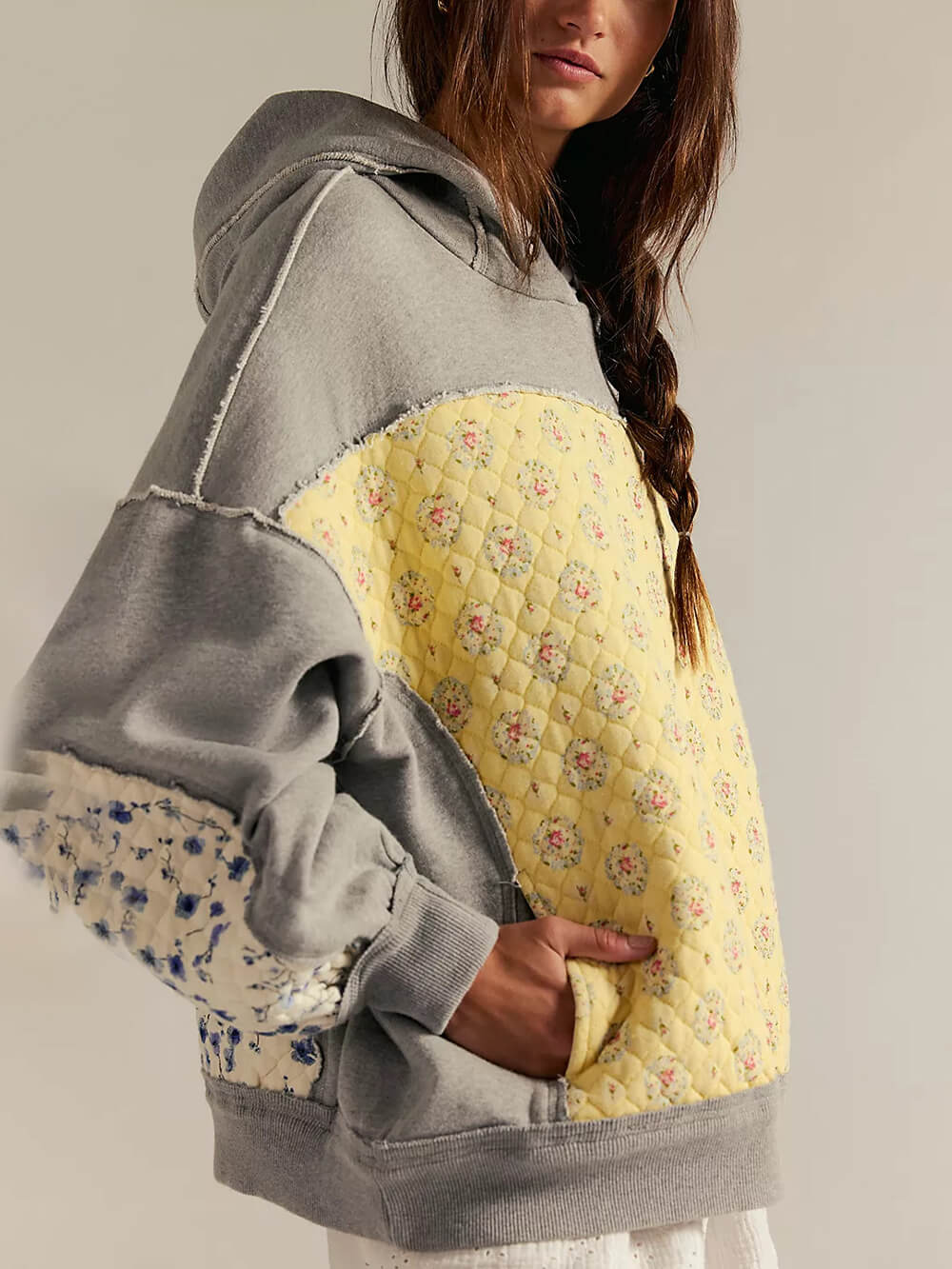 Casual Embroidered Patchwork Hoodie