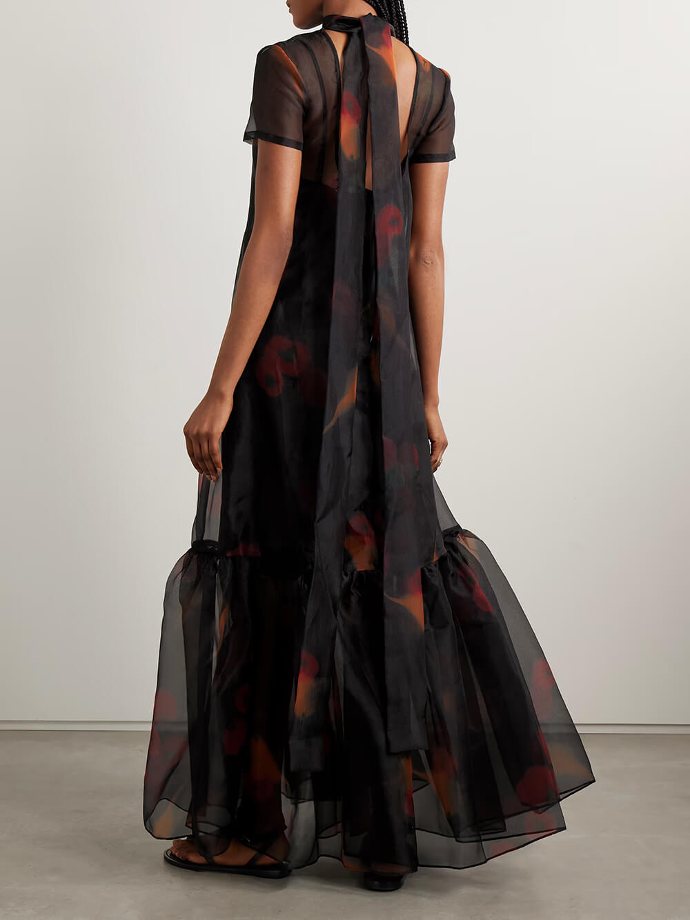 Casual Tie-Neck Multi-Layer Printed Maxi Dress