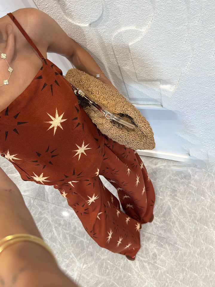 Exquisite Star Pattern Cami Top And Wide-Leg Pants Set