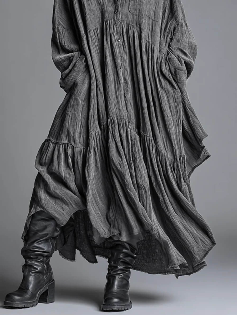 Casual Linen Loose Shirt-Style Pocket Maxi Dress