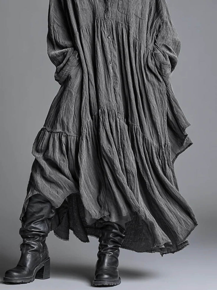 Casual Linen Loose Shirt-Style Pocket Maxi Dress