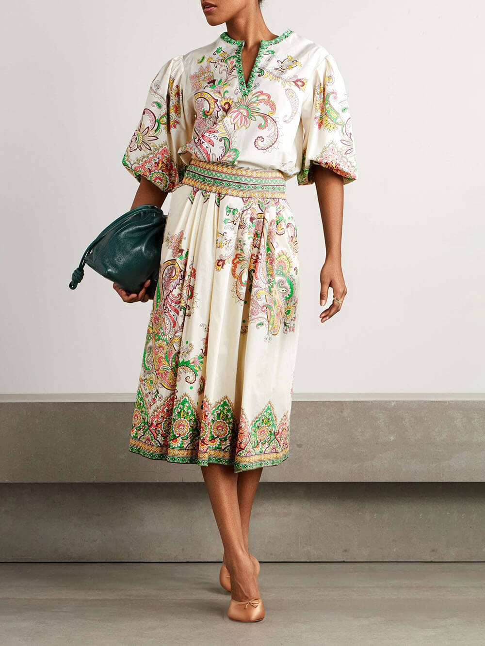 Unique Paisley Floral Print With Flowing Sleeves Loose Blouse