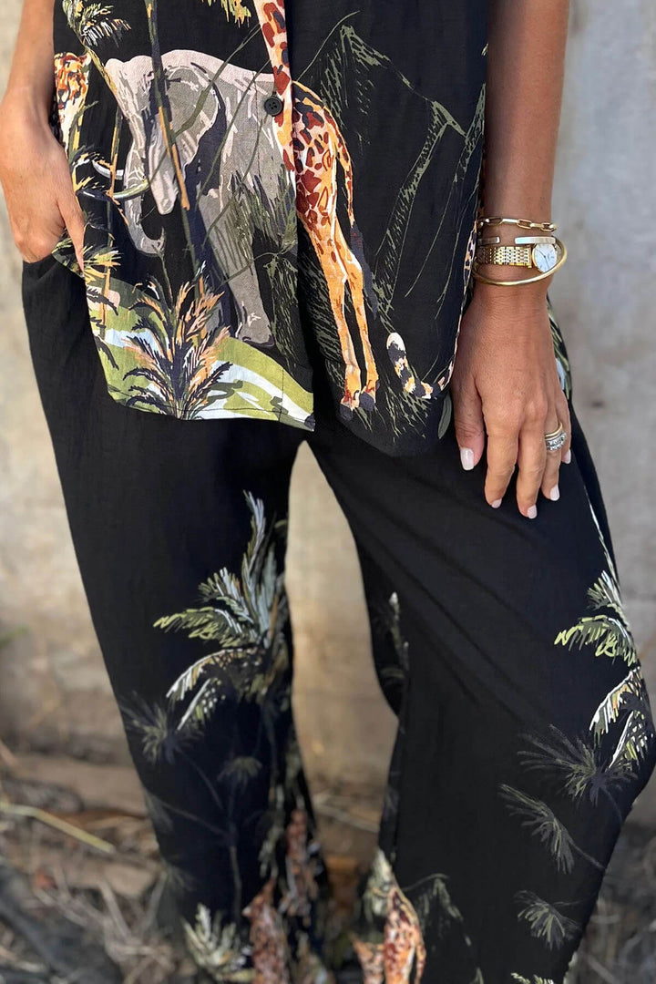 Unique Jungle Print Loose Button-Down Shirt