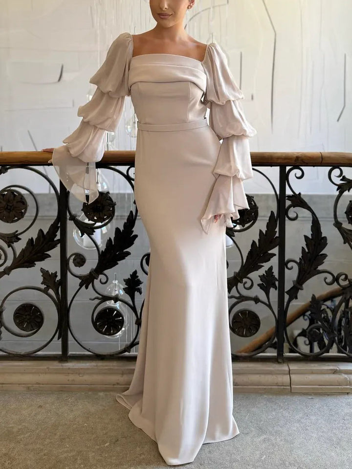 Elegant Square Neck Evening Maxi Dress