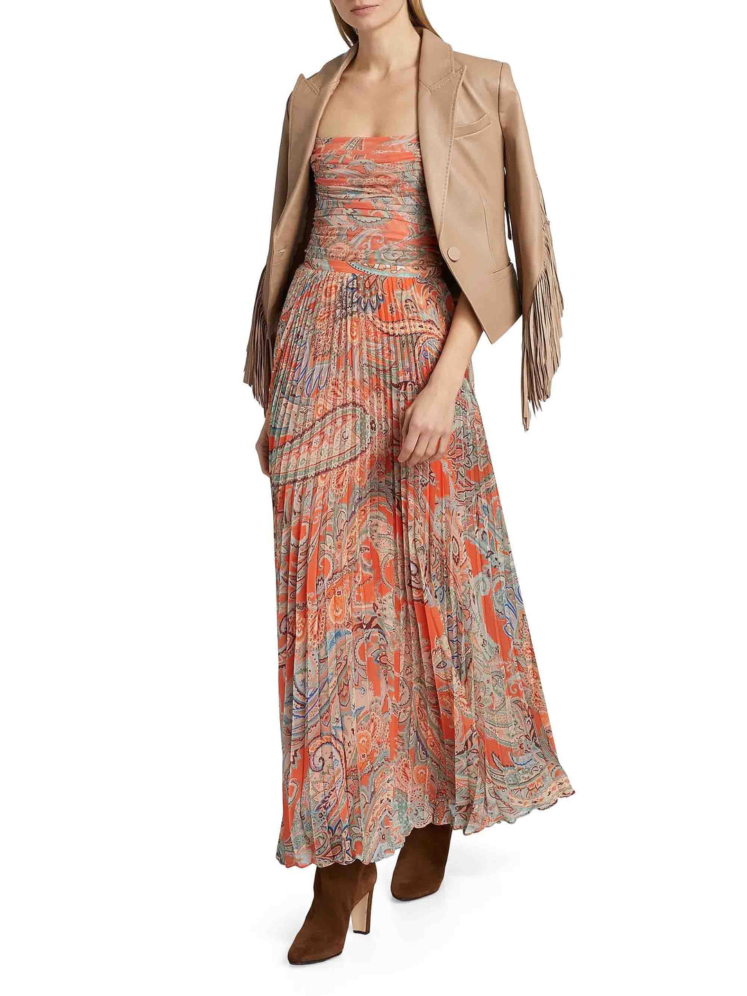 Exquisite Paisley Print Pleated Chiffon Skirt
