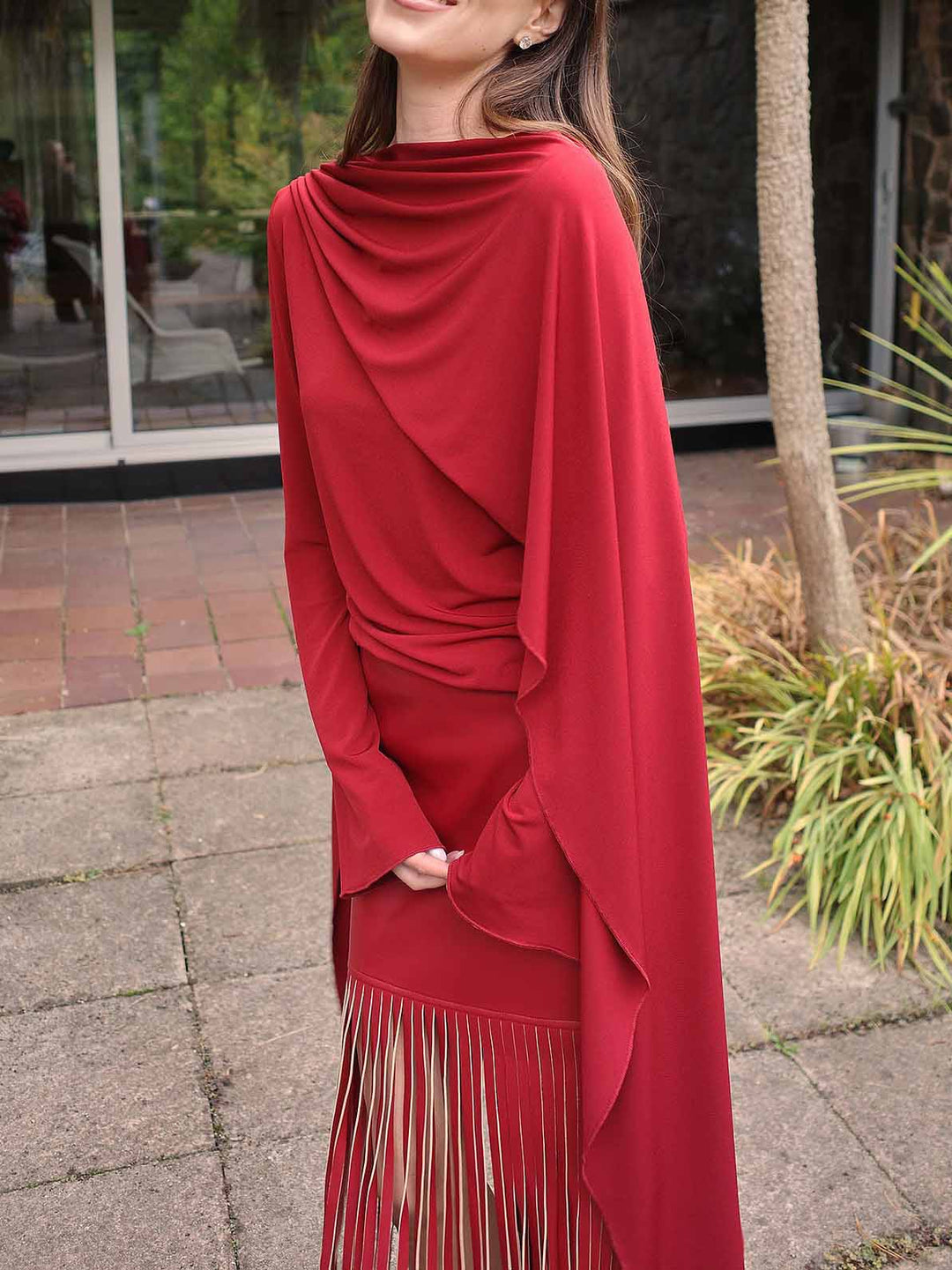 Exquisite High-Slit Fringe Leather Midi Skirt