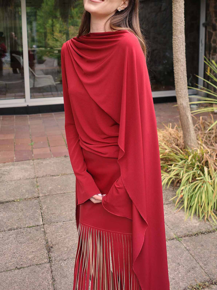 Exquisite High-Slit Fringe Leather Midi Skirt