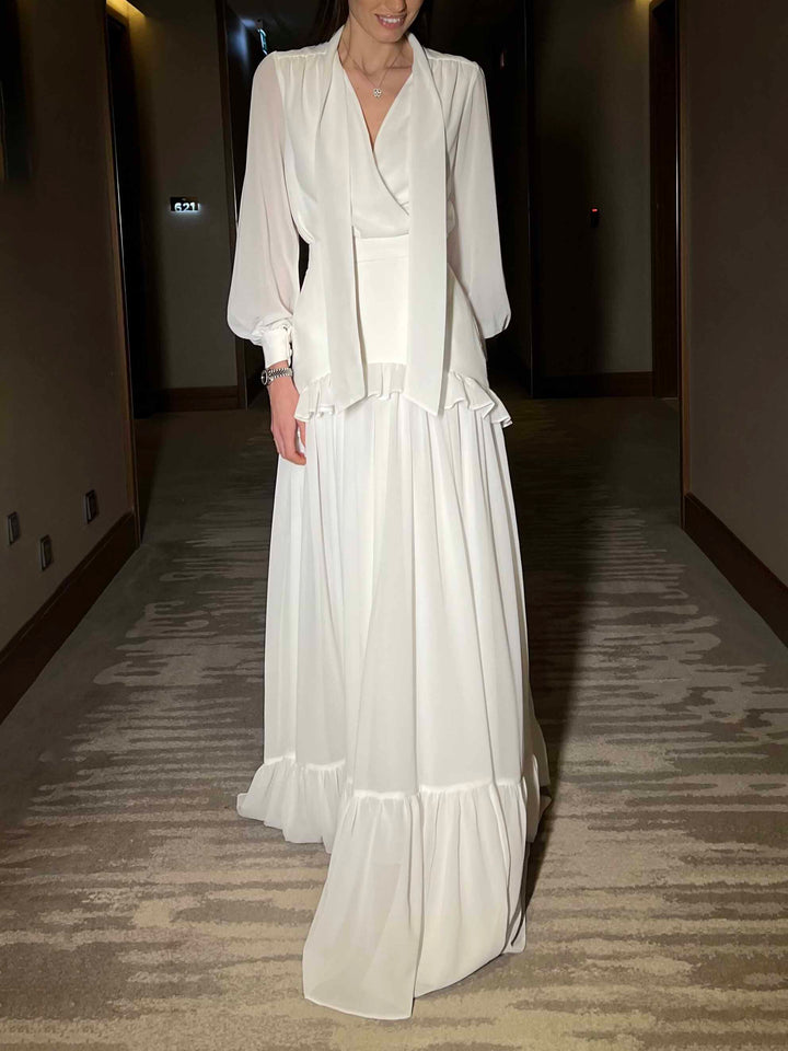 Elegant Chiffon Ruffle Skirt Two-piece Set