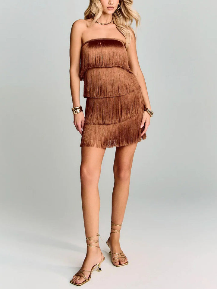 Elegant Strapless Tassel Mini Dress