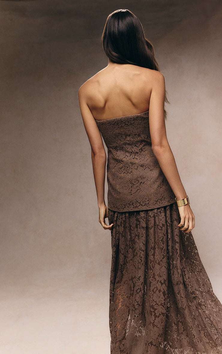 Elegant Strapless Lace Maxi Dress