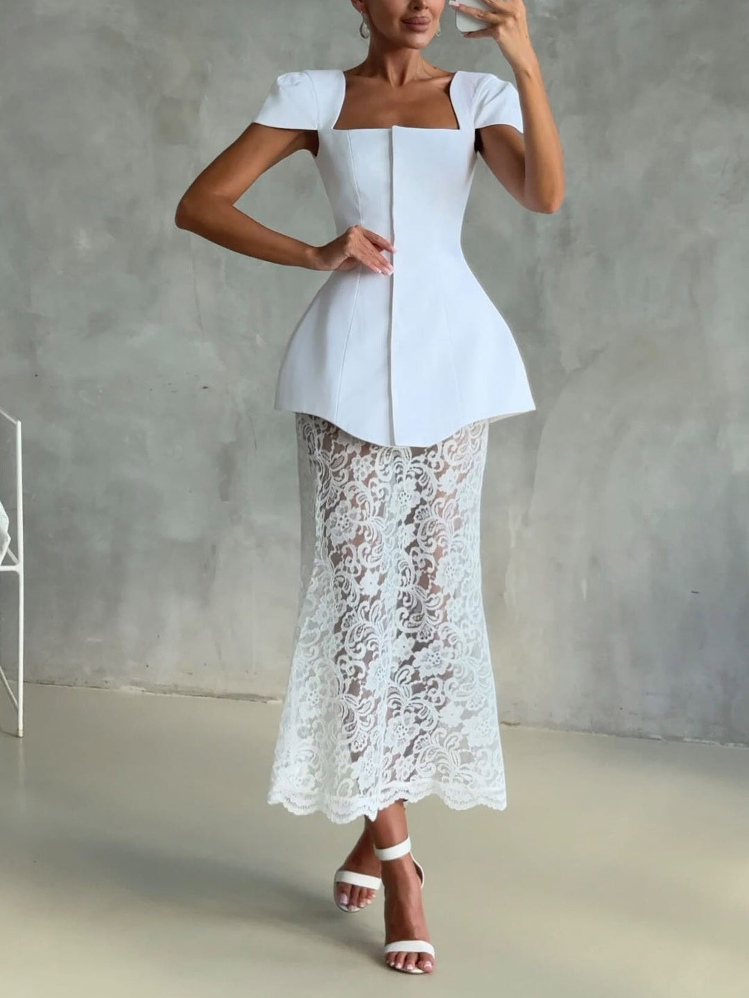 Elegant lace skirt two-piece set