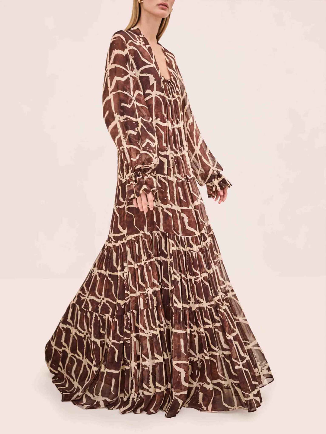 Elegant Abstract Geometric Print Pleated Maxi Dress