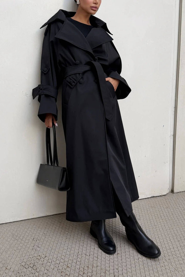 Classic Lapel Adjustable Belt Draped Trench Coat