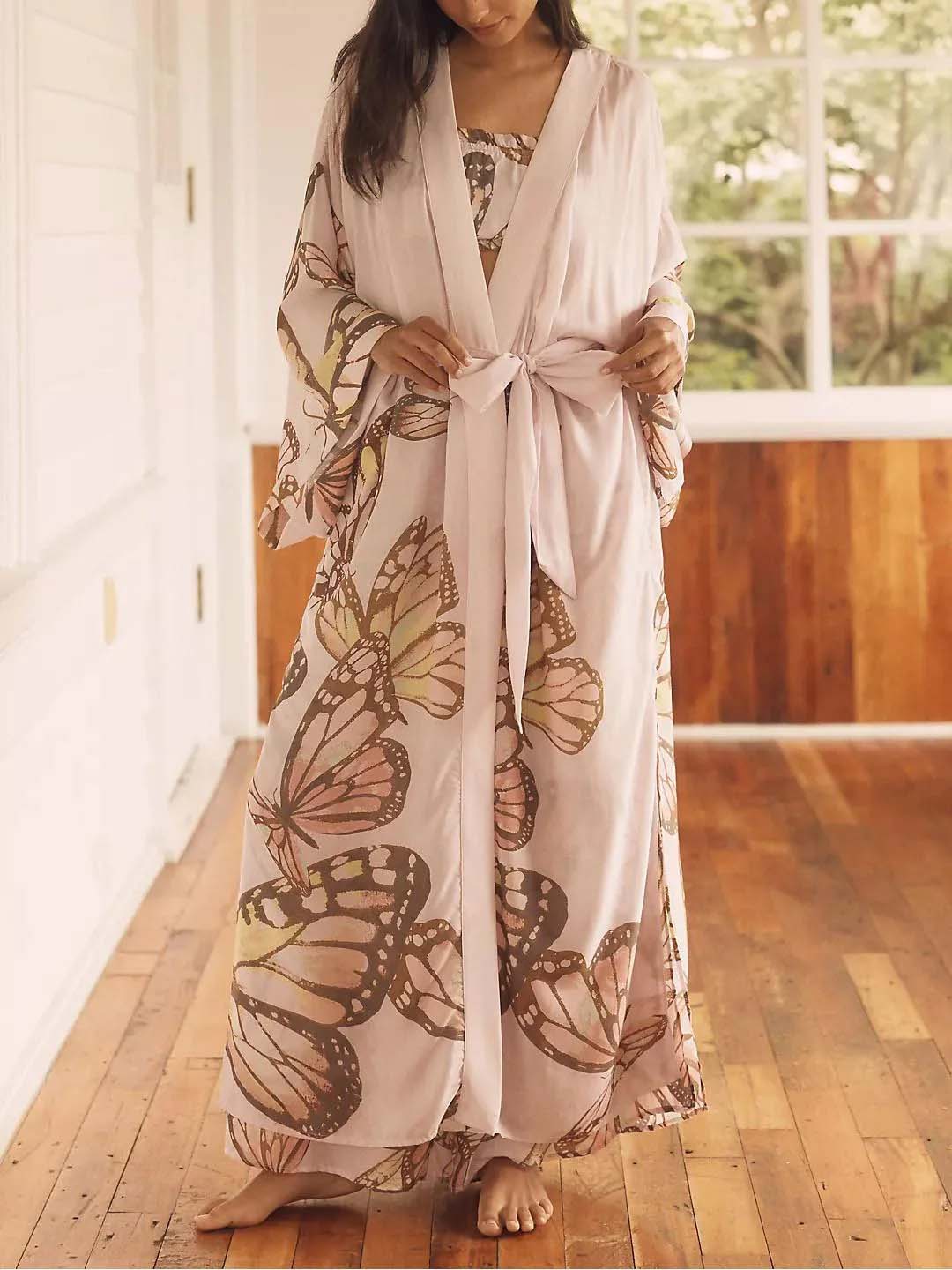 Elegant Butterfly Print Kimoni And Headband Top