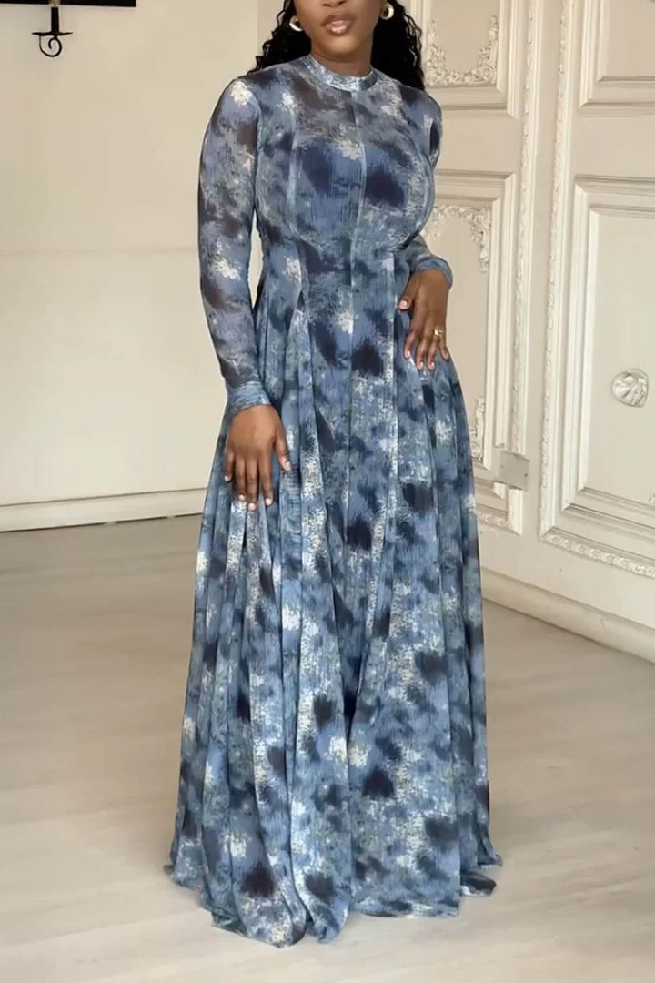 Delicate Abstract Tie-Dye Ruched Maxi Dress