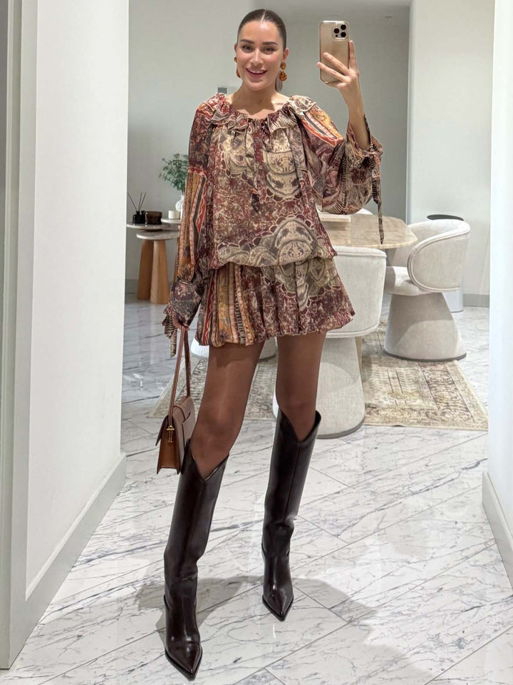 Retro Bohemian Print Mini Dress