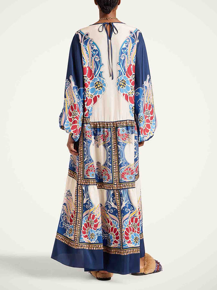Elegant Bohemian Print Draped Loose Maxi Dress