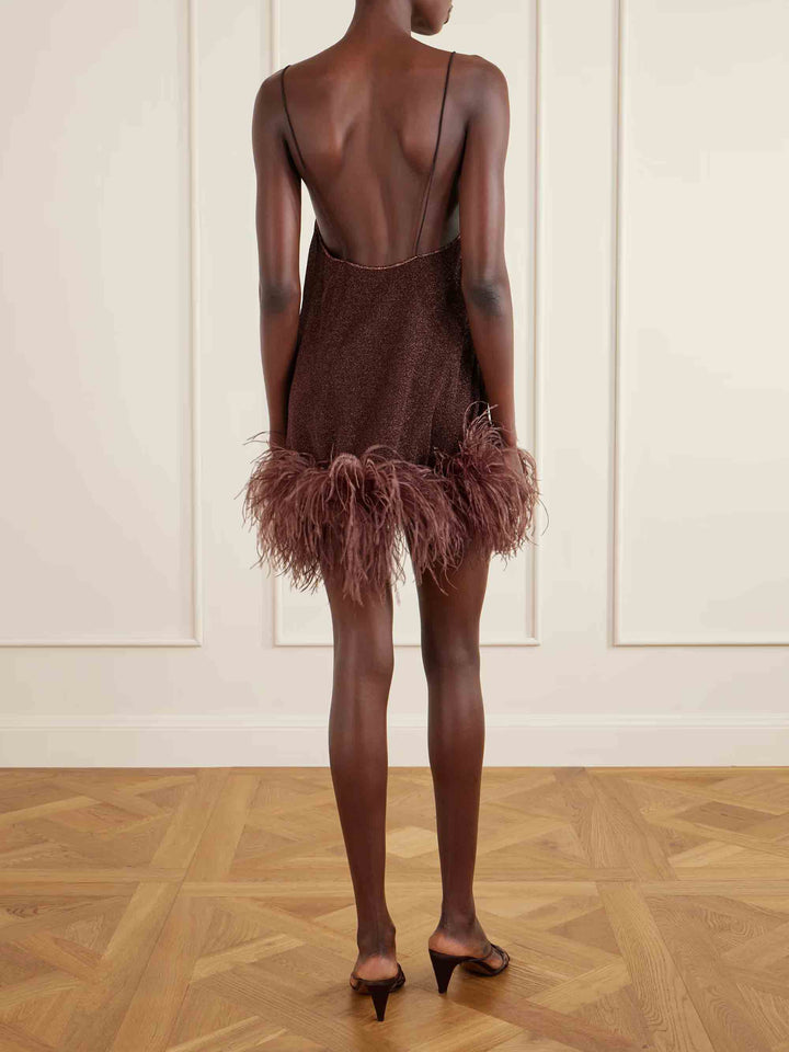 Elegant Feather Hem Mini Dress
