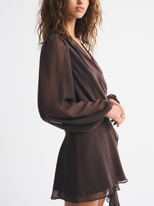 Casual Long-sleeved Deep V-neck Wrap Mini Dress