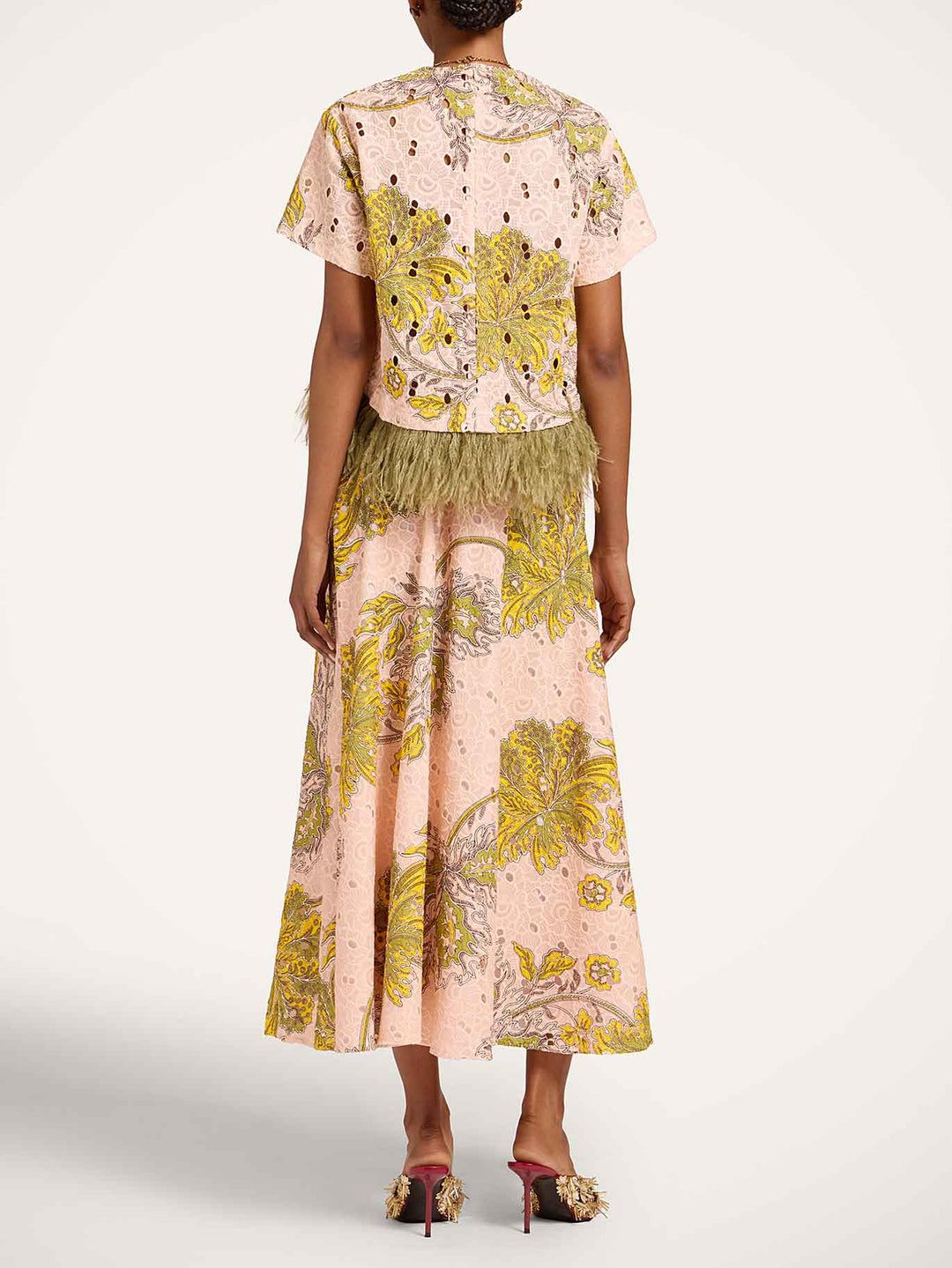 Elegant Two-piece Paisley Print Feather Trim