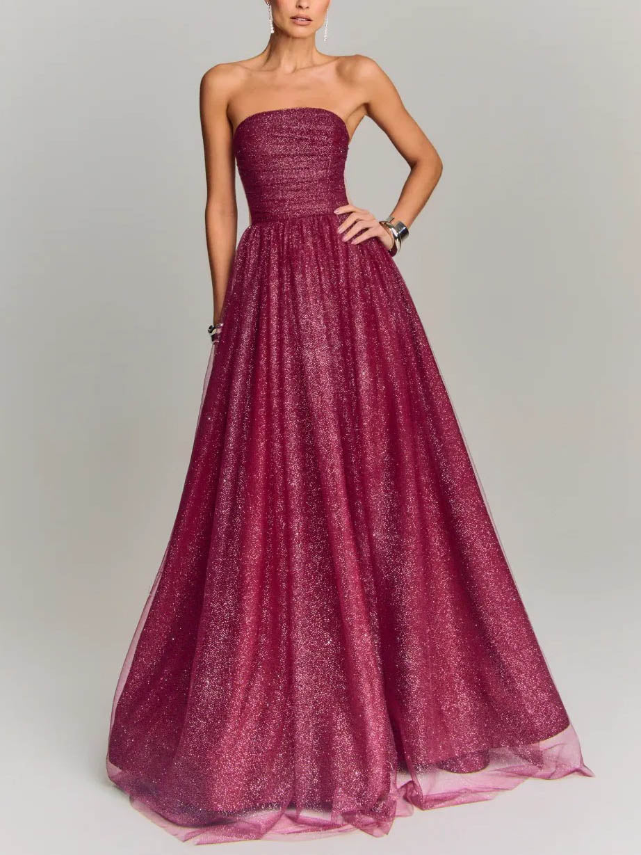 Elegant Mesh Pleated Maxi Party Dress