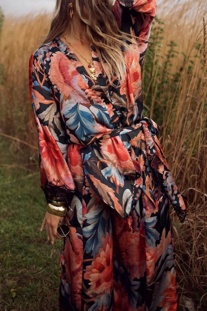 Fashion Unique Lace Patchwork Printed Loose Shirt