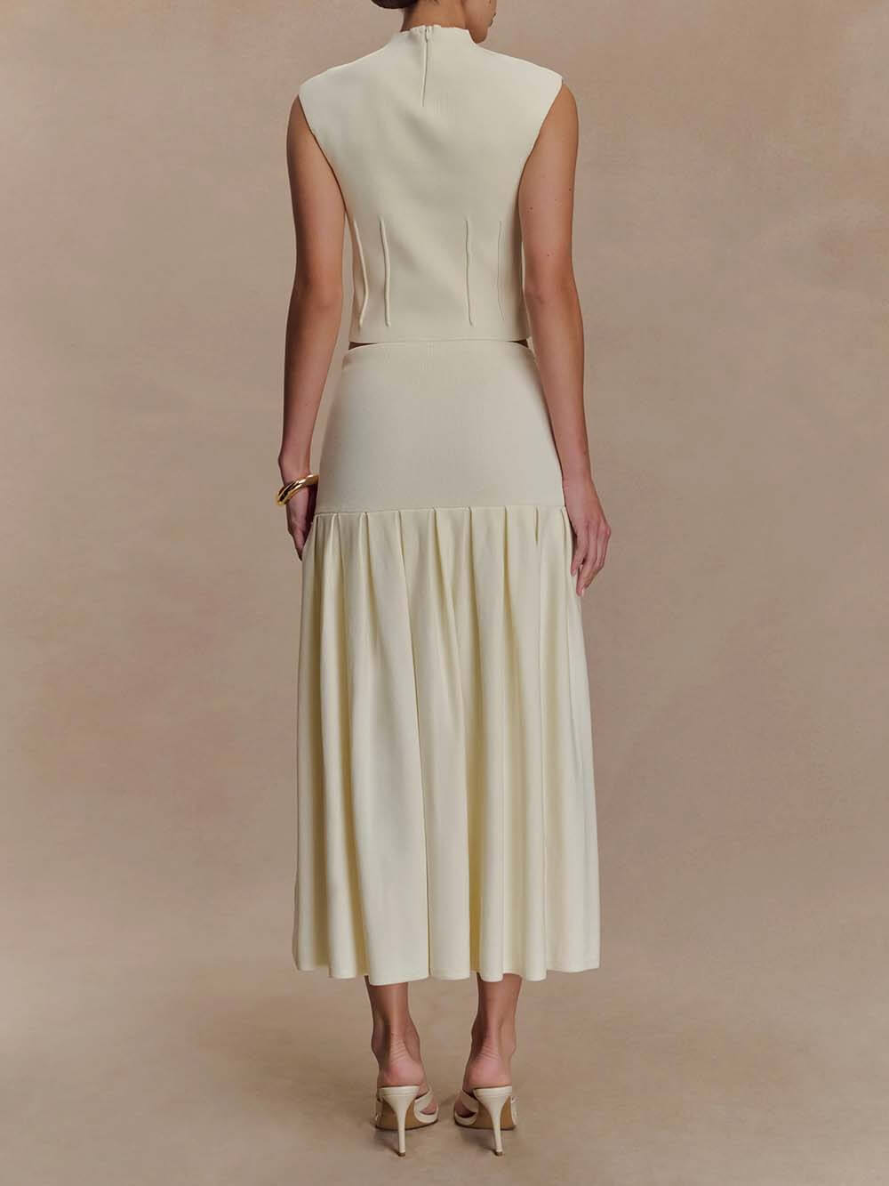 Exquisite Pleated Bandage Knit Midi Skirt
