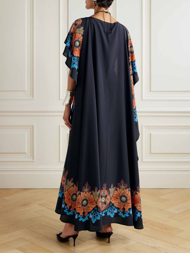 Unique Cape Print Maxi Dress