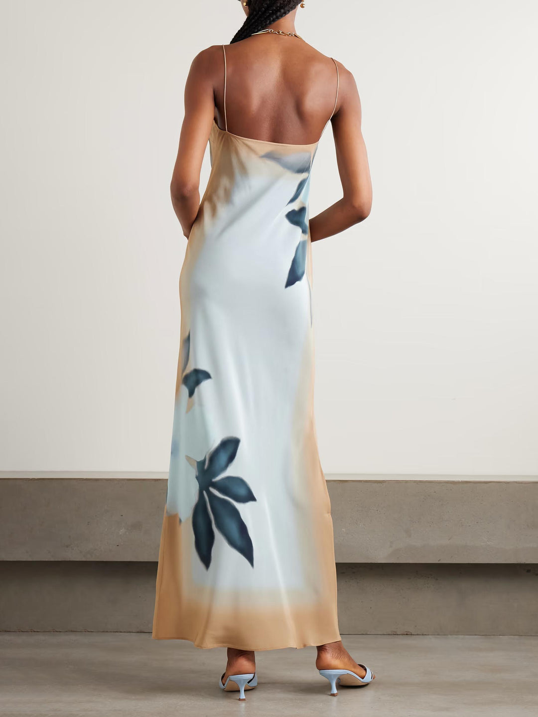 Unique Floral Print Halter Neck Slit Maxi Dress