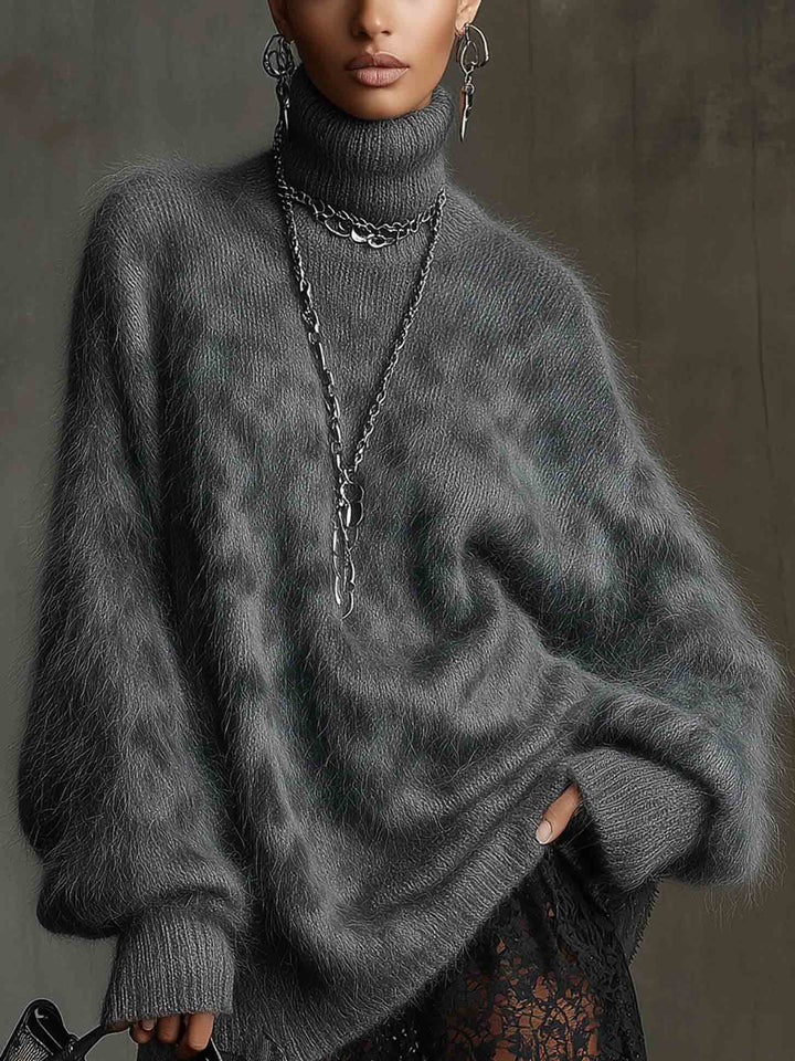 Casual High-neck Leopard-print Knitted Sweater