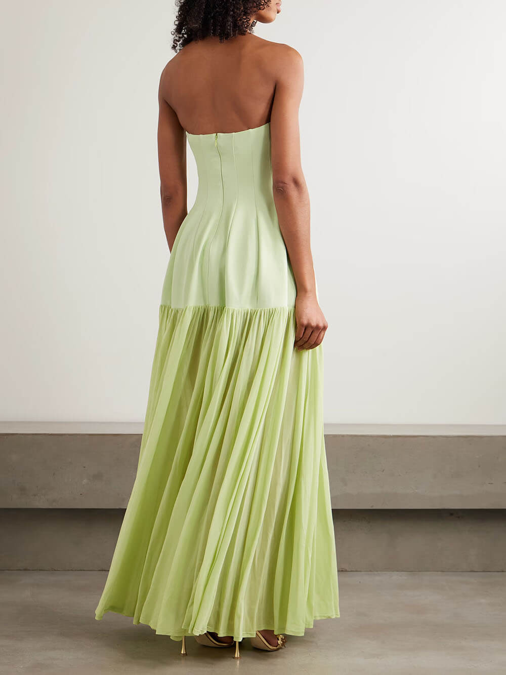 Delicate Strapless Ruched Chiffon Maxi Dress