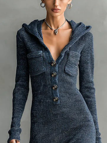 Casual Hooded Knitted Slim-fit Maxi Dress
