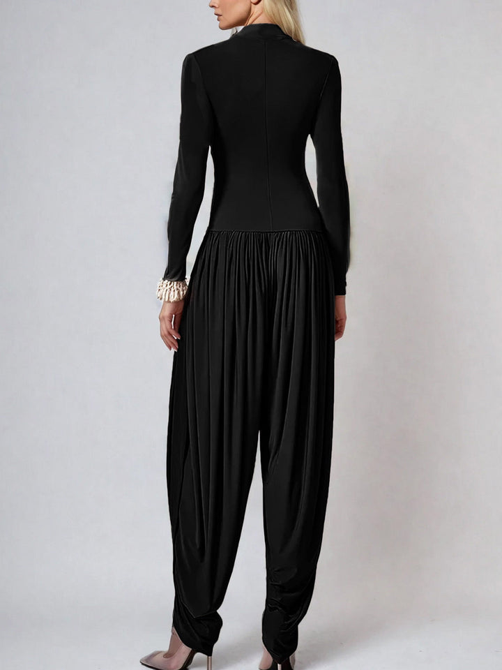 Fashionable Draped High-neck Jumpsuit