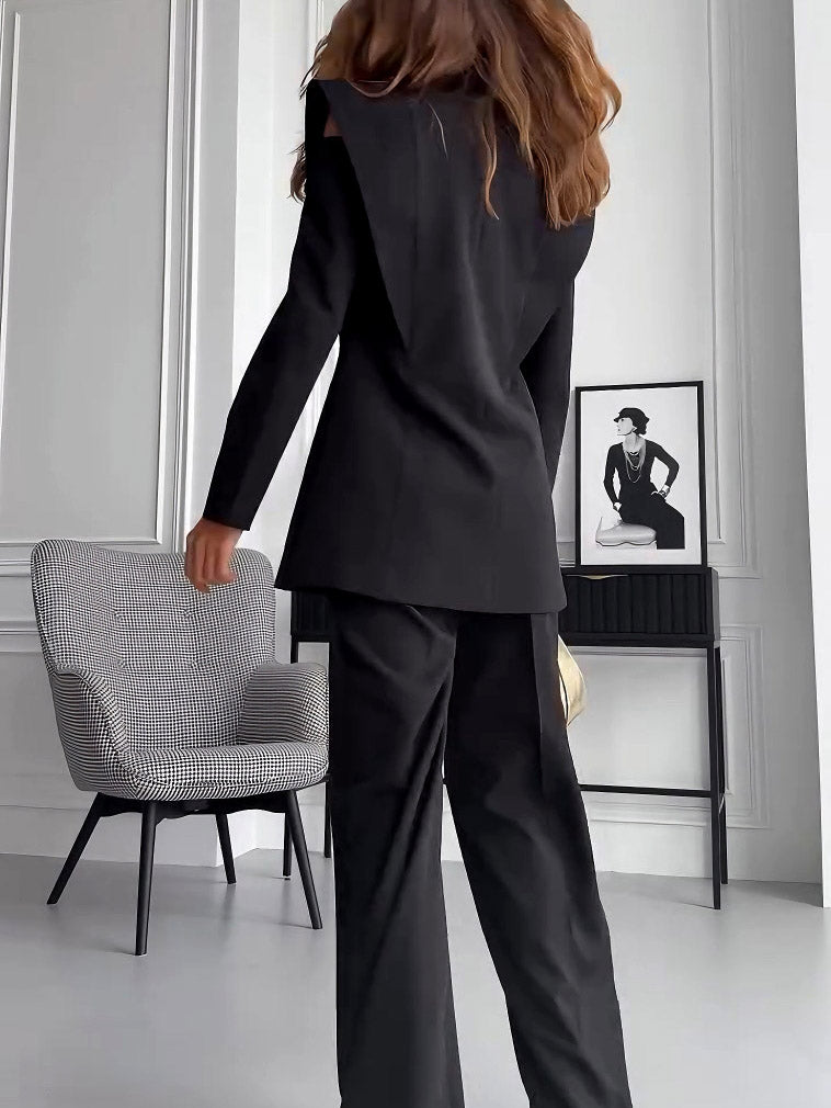 Elegant Double-breasted Off-the-shoulder Blazer