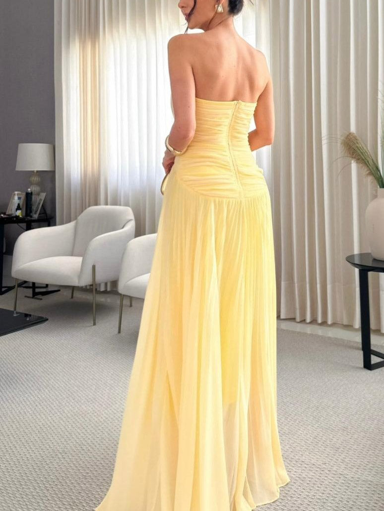 Elegant Strapless Pleated Maxi Dress