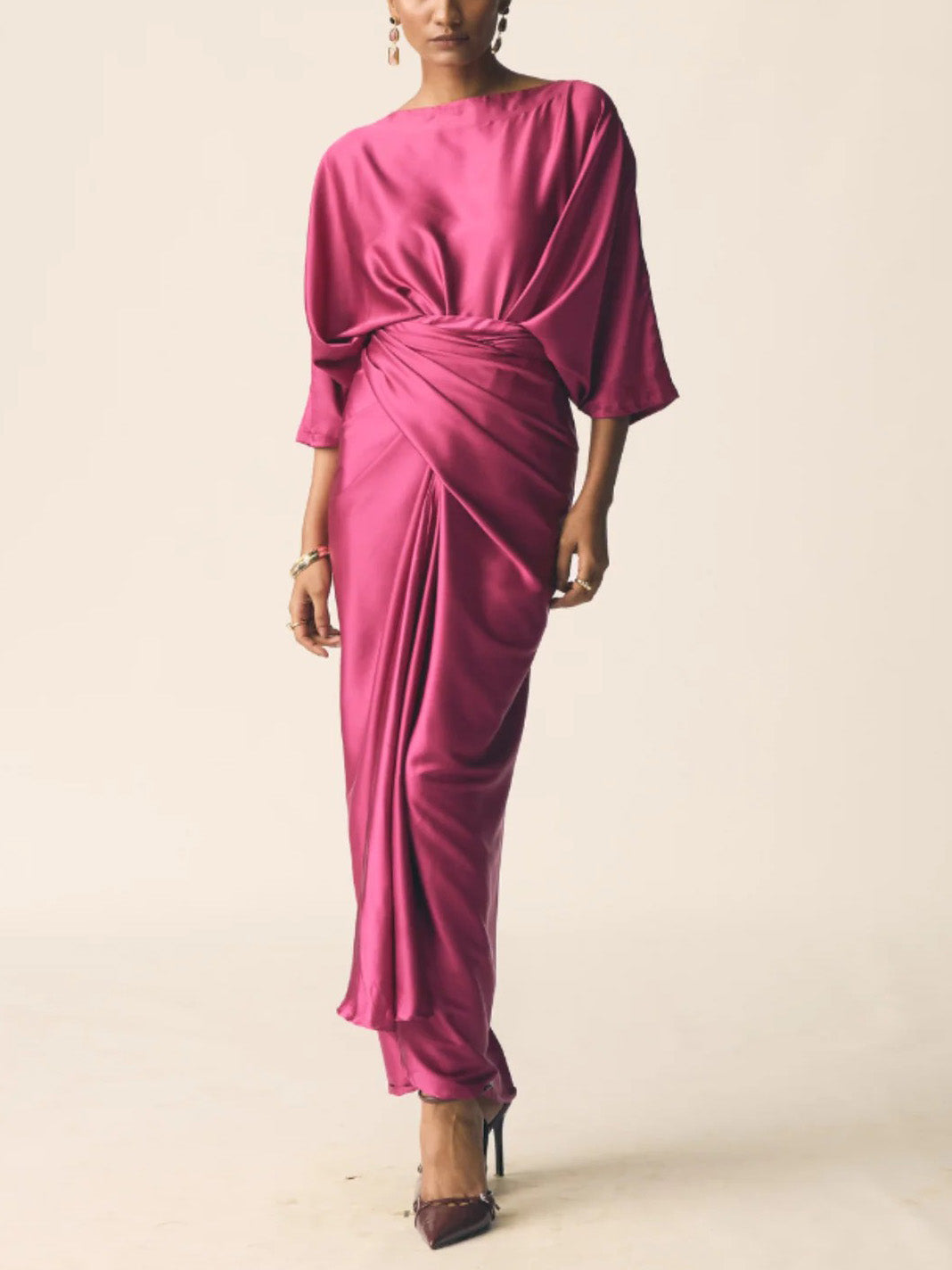 Elegant Pleated Long Dress Two-piece Set