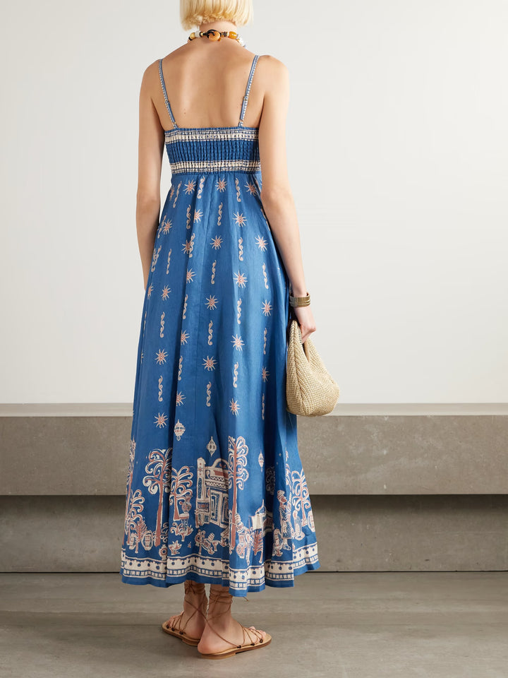 Exquisite And Fun Printed Suspender Maxi Dress