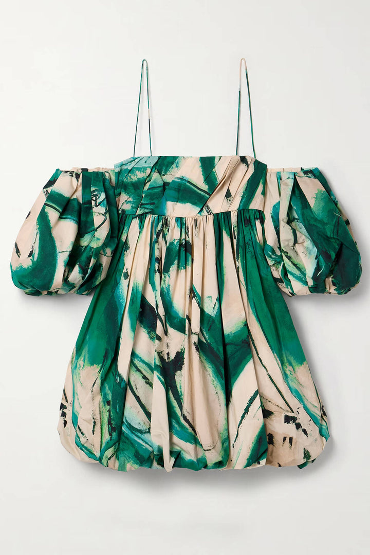 Sexy Off-Shoulder Ruffled Print Puff Sleeve Mini Dress