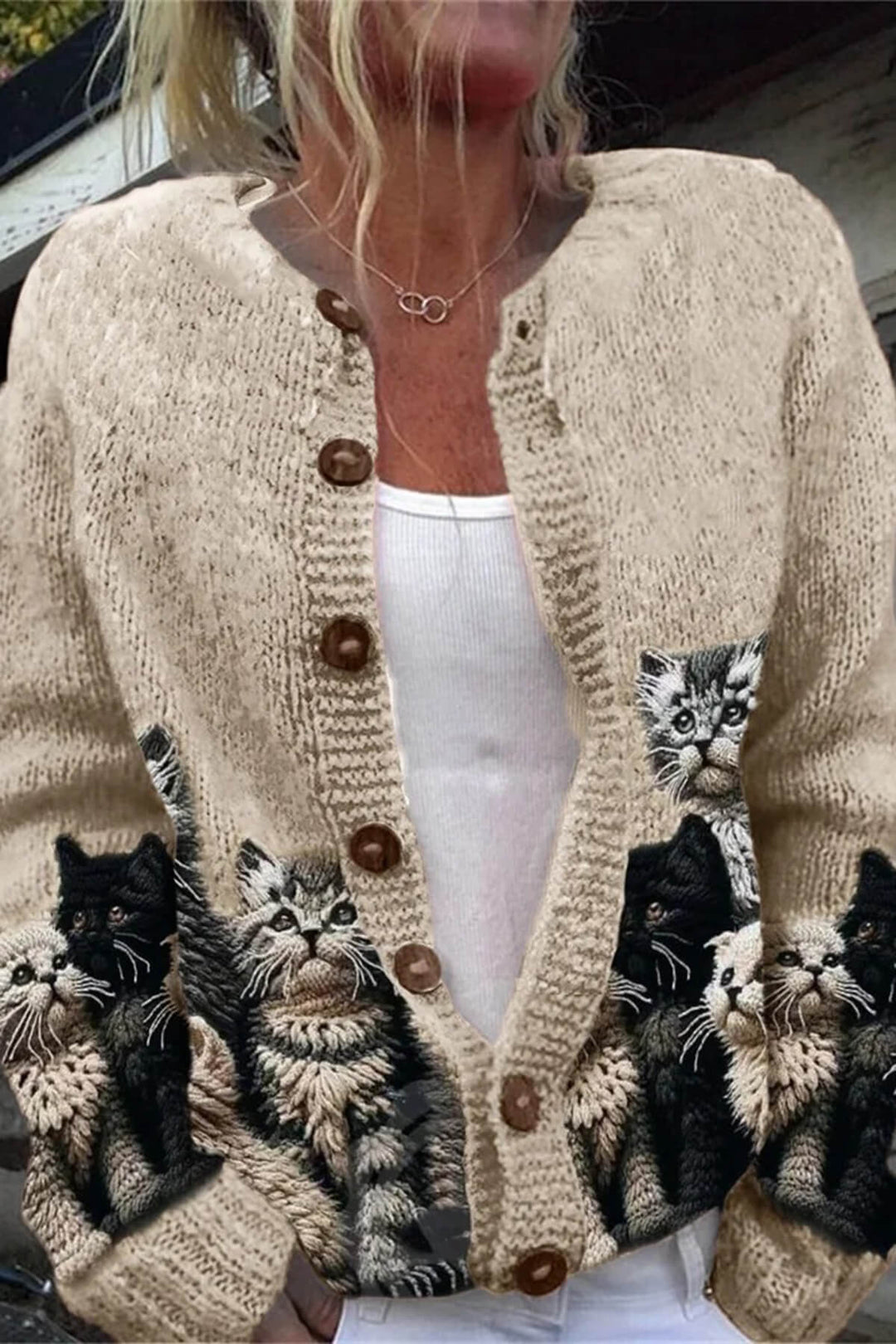 Casual Fuzzy Cats Crochet Art Cozy Knit Cardigan