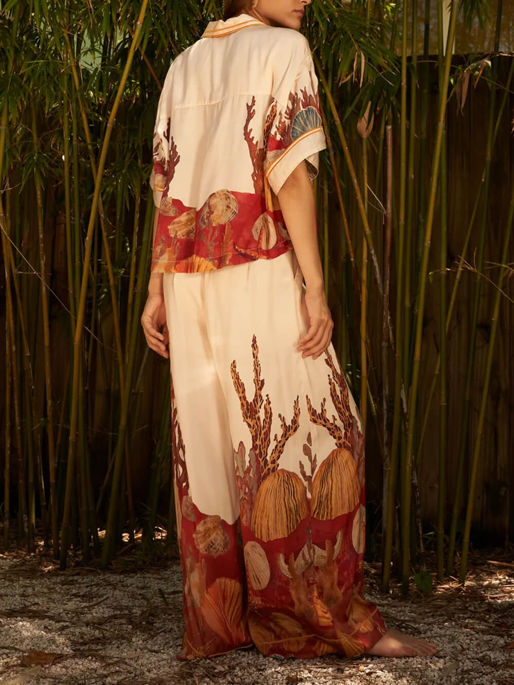 Exquisite Printed Collared Three-Quarter Sleeve Kimono Top