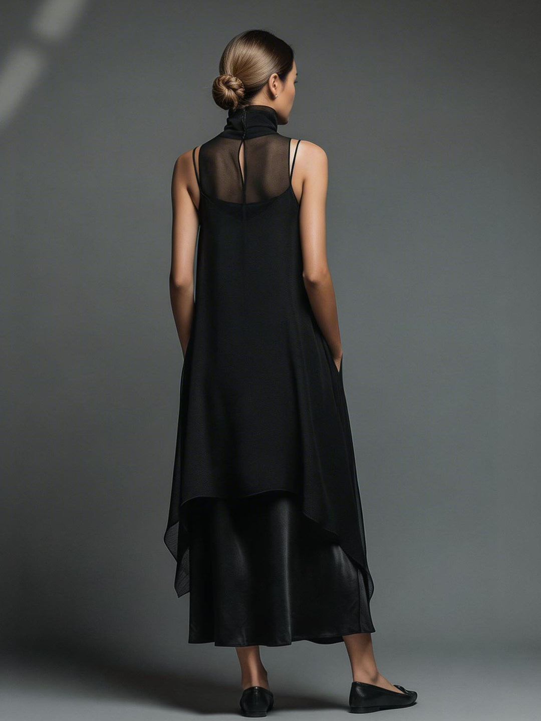 Elegant Sheer Tulle Asymmetric Dress Set