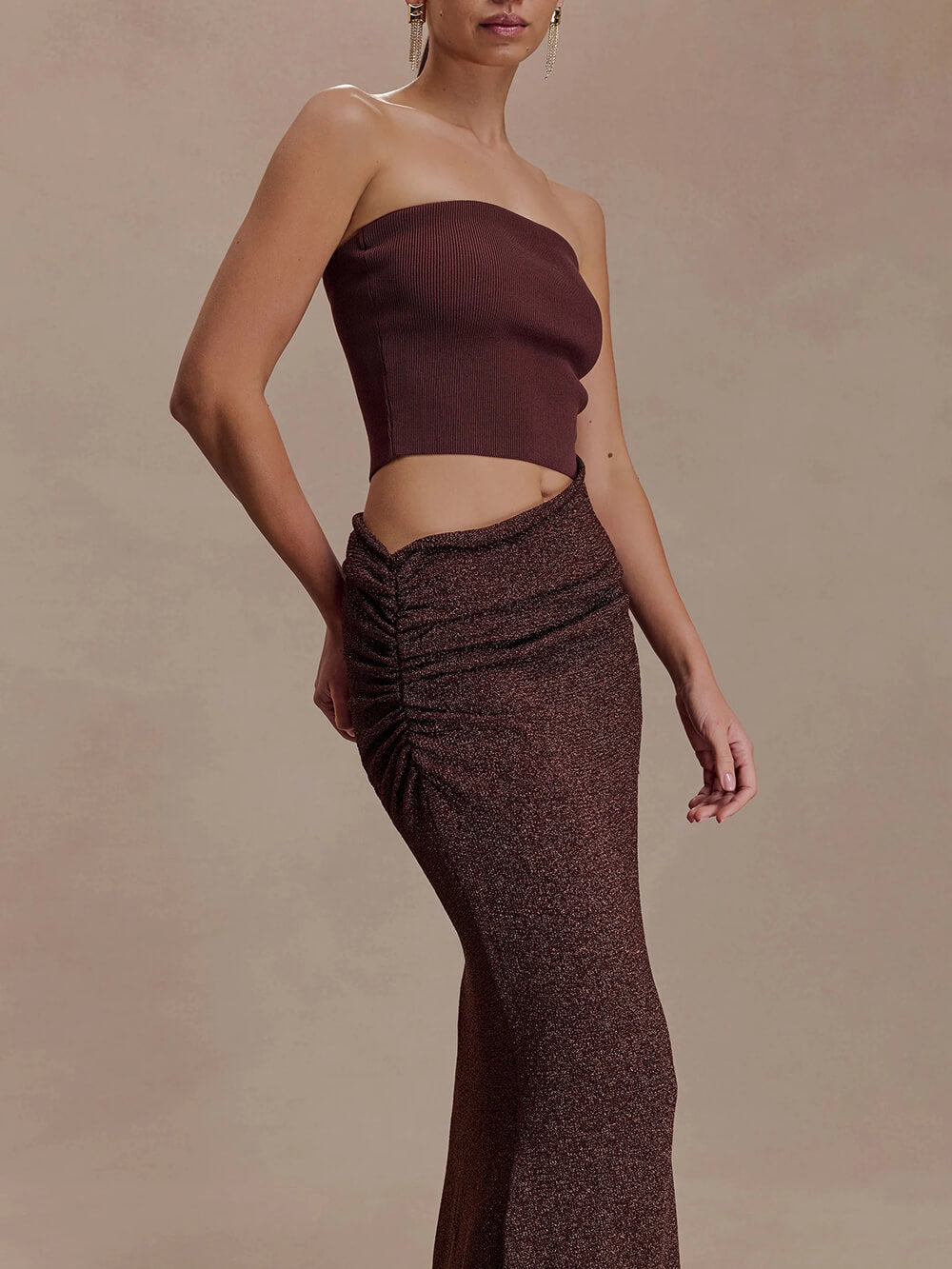 Elegant Strapless Off-Shoulder Hollow-Out Knit Maxi Dress