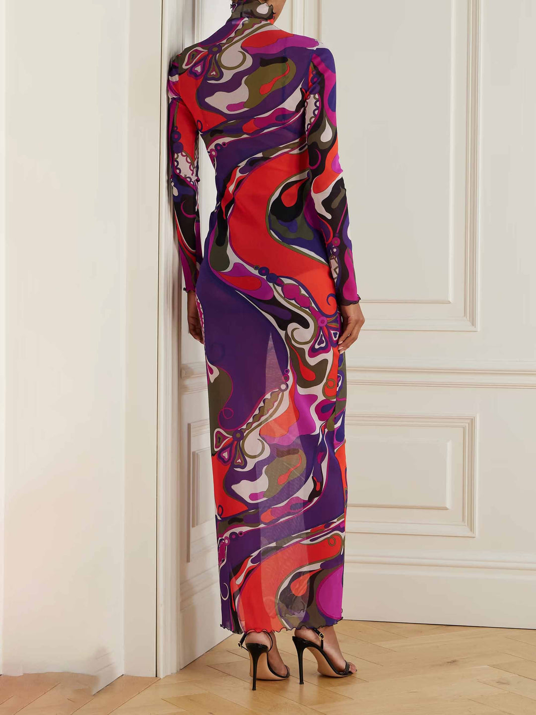 Unique Psychedelic Mesh Print Maxi Dress