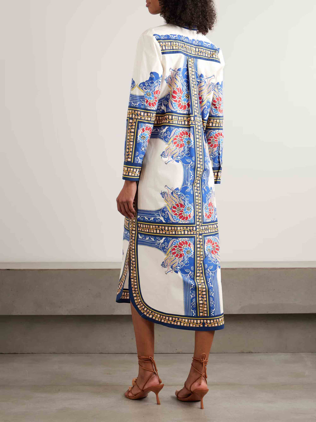 Elegant Bohemian Print Shirt Midi Dress