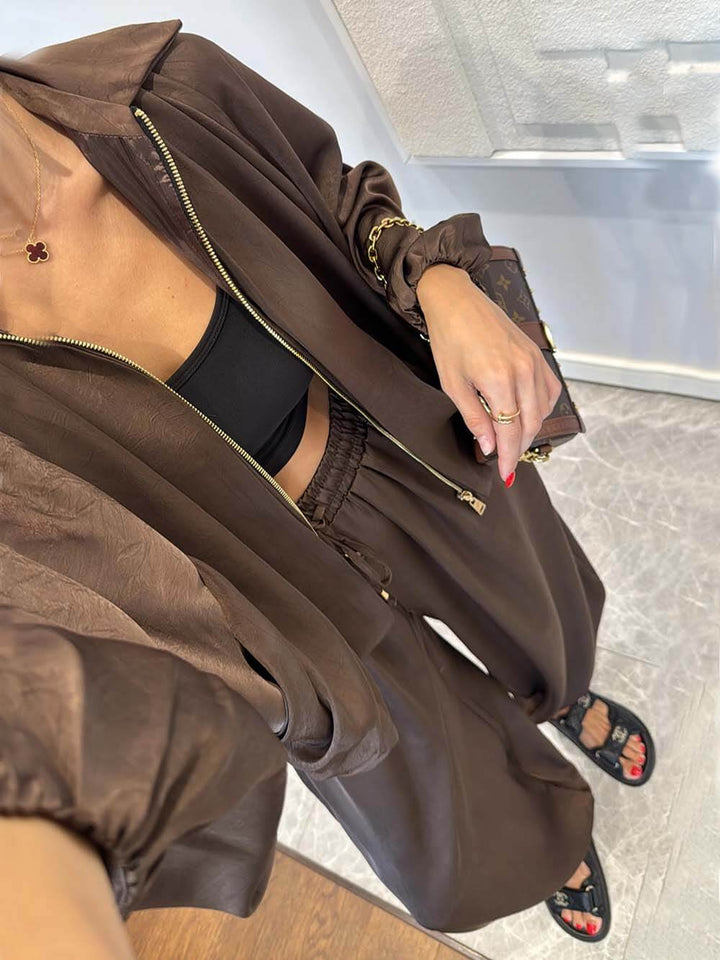 Elegant Satin Bomber Loose Jacket