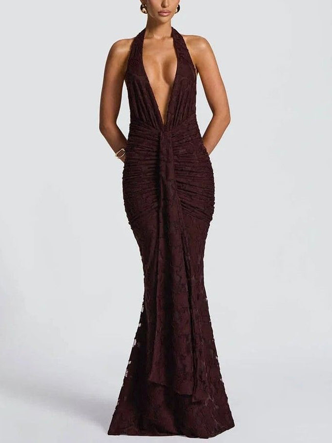 Elegant Floral Lace Deep V-neck Maxi Dress