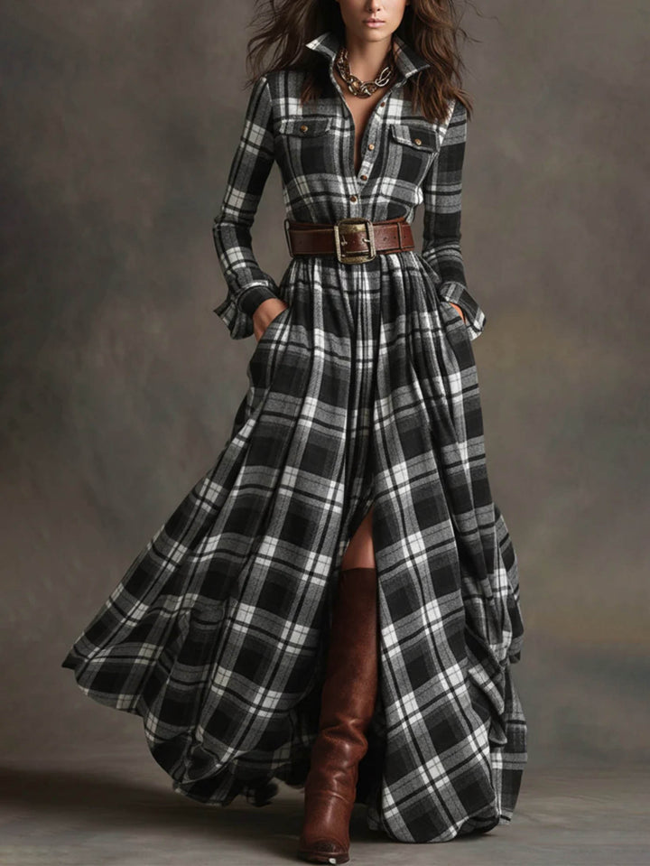 Retro Ethnic Style Plaid Maxi Dress