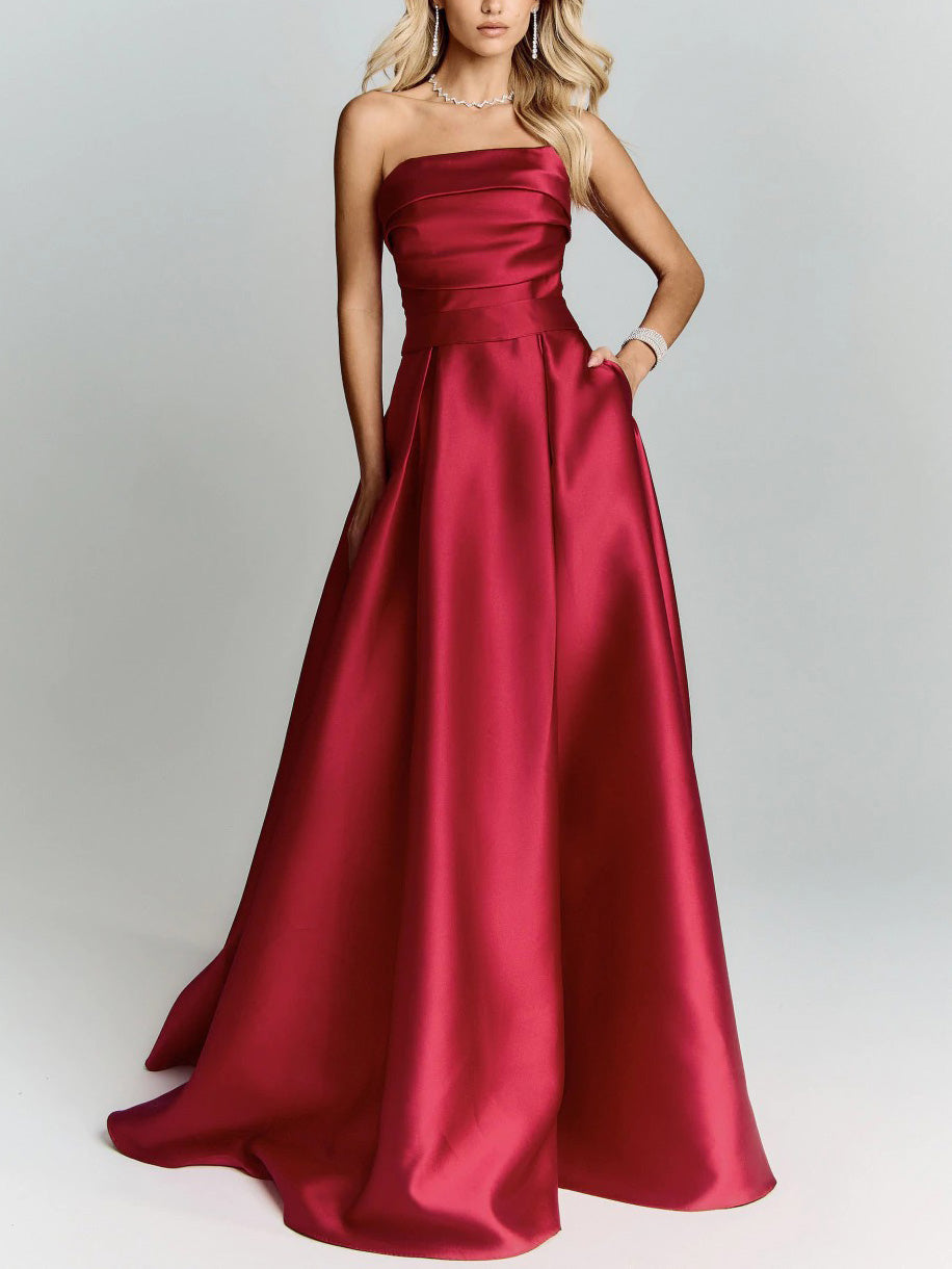 Elegant Strapless Satin Slit Party Dress