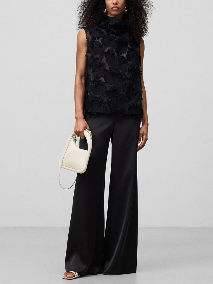 Elegant Textured Tassel High-neck Sleeveless Two-piece Suit