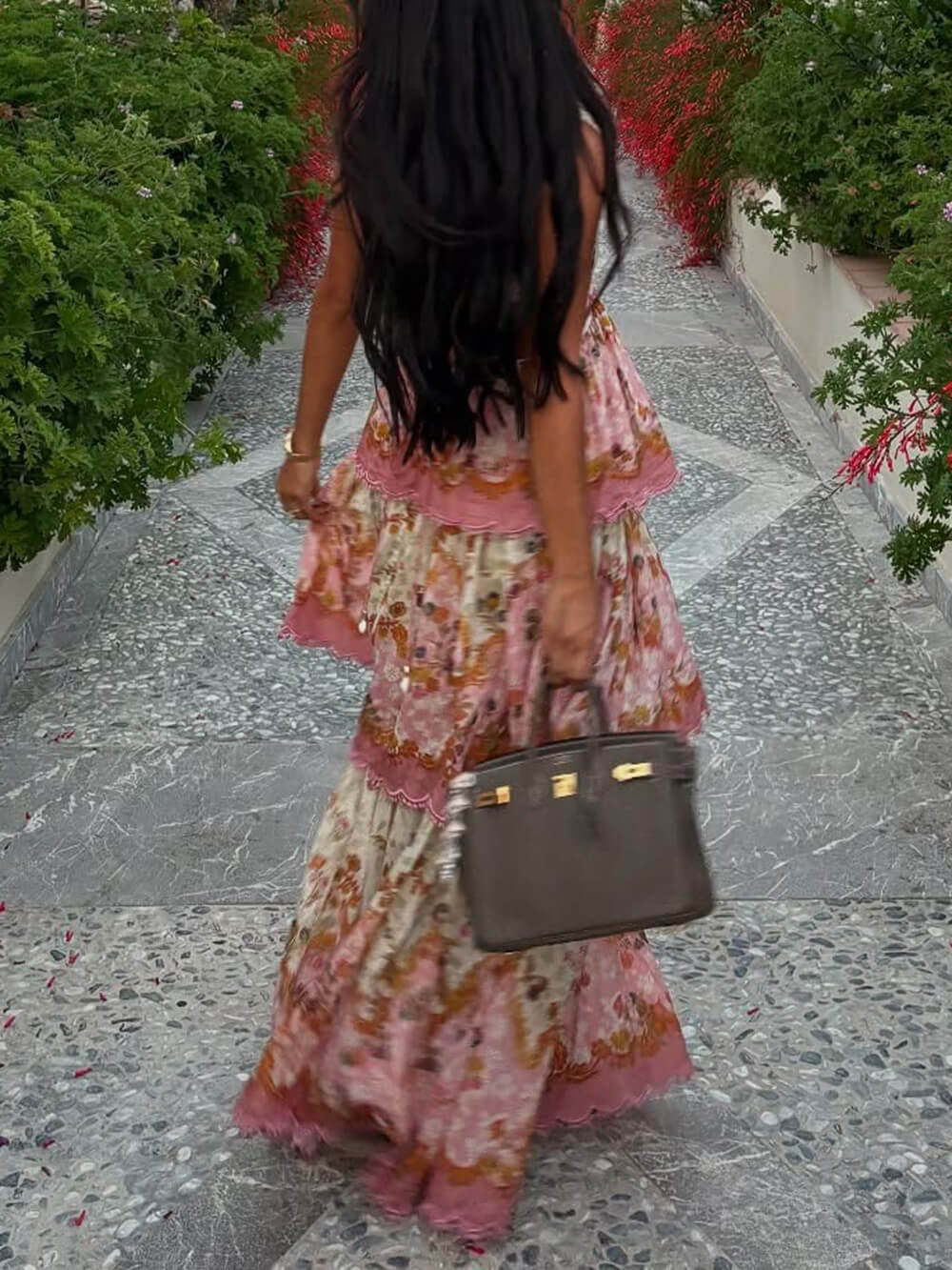 Delicate Floral Print Off-Shoulder Tiered Cami Maxi Dress